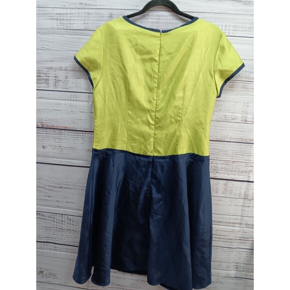 Zoda Midi Dress Women’s 10 Knee Length Navy & Lime Short Sleeve - Picture 2 of 8